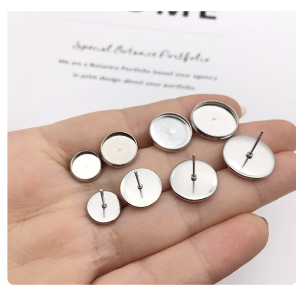10pcs/pack 10mm inner size stainless steel Round Bezel Cups Post Earring Settings  TB-595632902754
