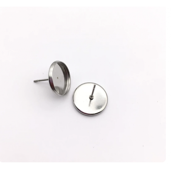 10pcs/pack 12mm inner size stainless steel Round Bezel Cups Post Earring Settings  TB-595632902754