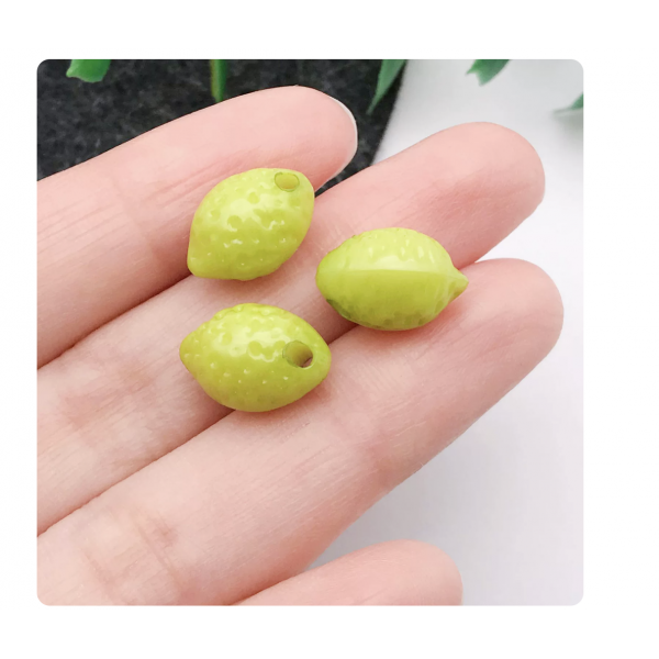 5pcs Acrylic Plastic 3D size 13.5x9.5x9mm Fruit Resin Beads  green lemon charms TB-997486682790-24812