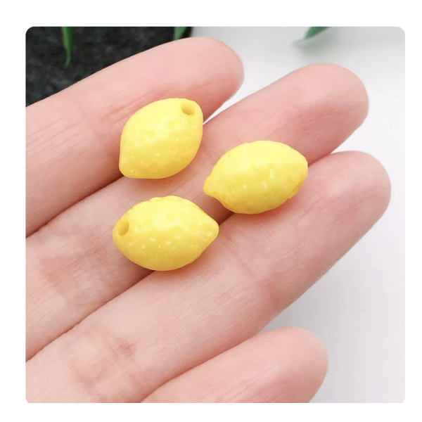 5pcs Acrylic Plastic 3D size 13.5x9.5x9mm Fruit Resin Beads  solid yellow lemon charms TB-997486682790-24813