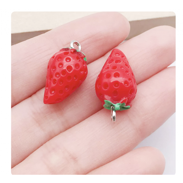 5pcs Acrylic Plastic 3D 12*20mm Fruit Resin Beads  red strawberry charms TB-997486682790-17067