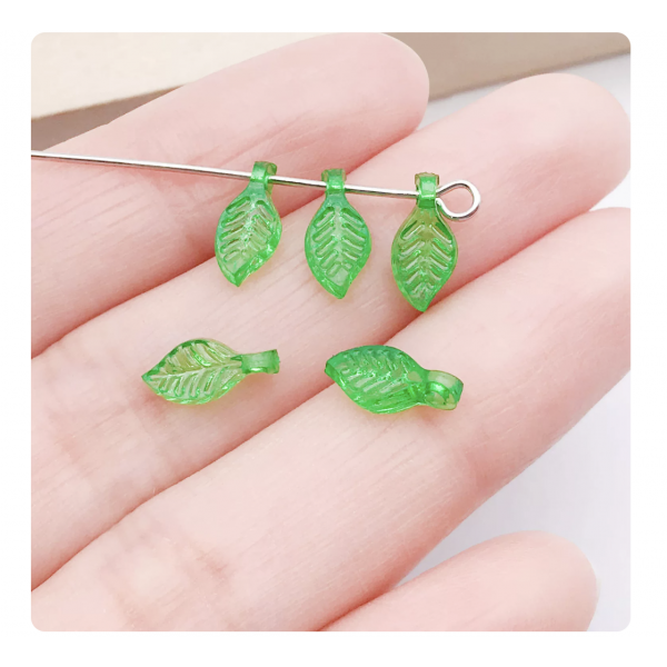 10pcs/pack Acrylic Plastic 3D size 10x5mm Resin Beads clear green leaf charms TB-997486682790-21950