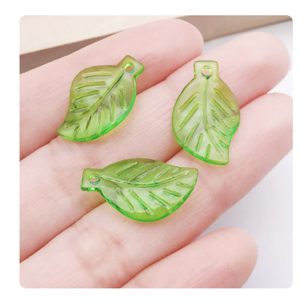 10pcs/pack 19x12mm Acrylic Plastic 3D Resin Beads clear green leaf charms TB-997486682790-22145