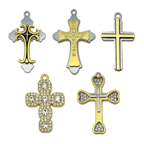 5pcs/pack mixed style gold plated rhinestone cross charms TB-996910251358-SN1555