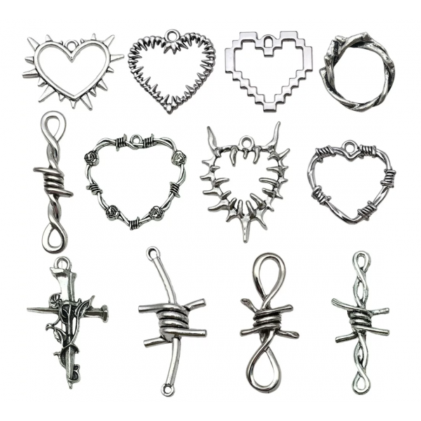 12pcs/pack mixed antique silver love heart TB-996910251358-SN1146