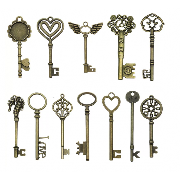12pcs mixed style(each per style) large bronze plated keys TB-1018571442928-M29