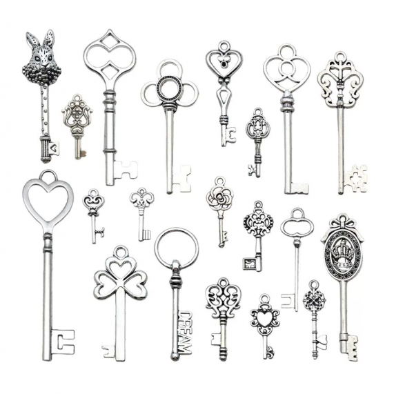 40pcs  mixed(2pcs per style)  antique silver plated keys TB-1018571442928-M104