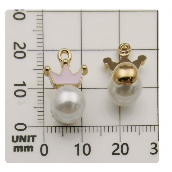 4pcs/pack   enamel charms crown pearl  pink TB-606062564925--10977
