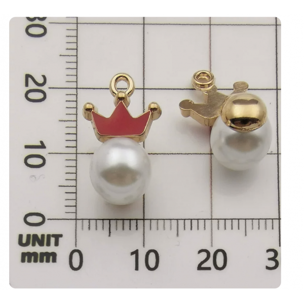 4pcs/pack  enamel charms crown pearl red TB-606062564925--11004