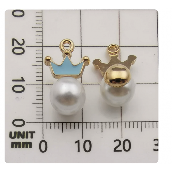 4pcs/pack   enamel charms crown pearl lake blue TB-606062564925--11006