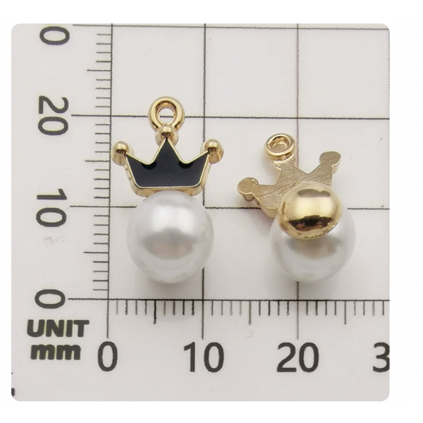 4pcs/pack   enamel charms crown pearl black TB-606062564925--11007