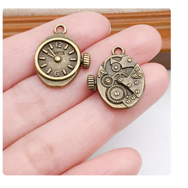 5pcs/pack  12×20mm bronze plated clock time charms TB-908308292524-7035