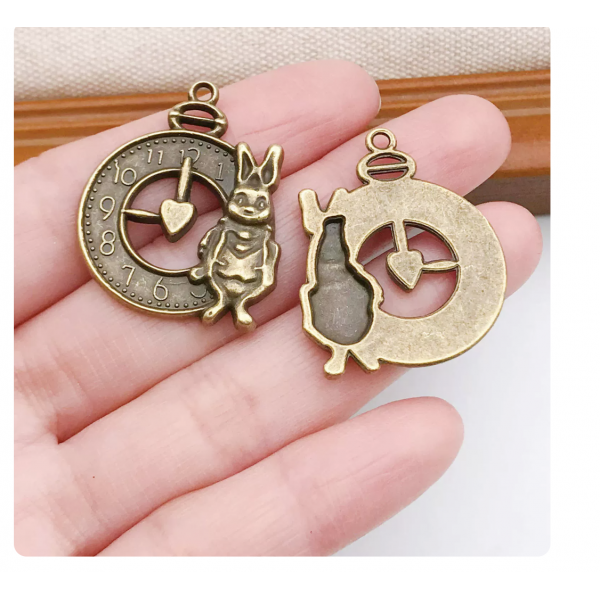 5pcs/pack 25x31mm bronze plated clock time rabbit charms TB-908308292524-8287