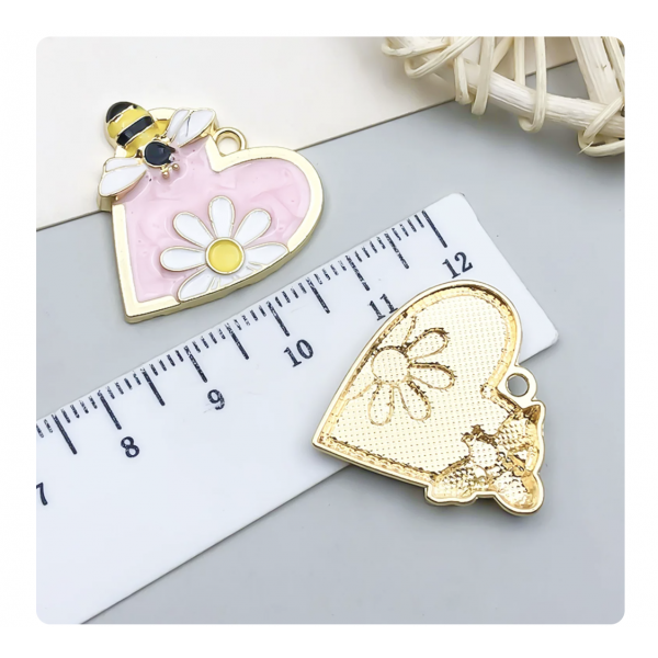 3pcs/pack  25x26x3.5mm enamel bee heart daisy pink TB-953868506607-23593