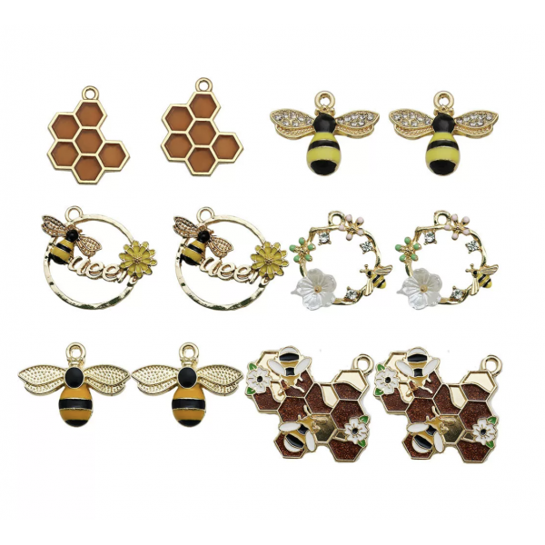 12pcs/pack  mixed (2pcs per style) enamel bee charms TB-953868506607-SN540