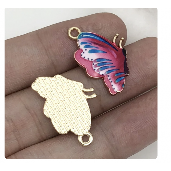 5pcs/pack 16x24mm enamel hot pink butterfly TB-865309098828--15822