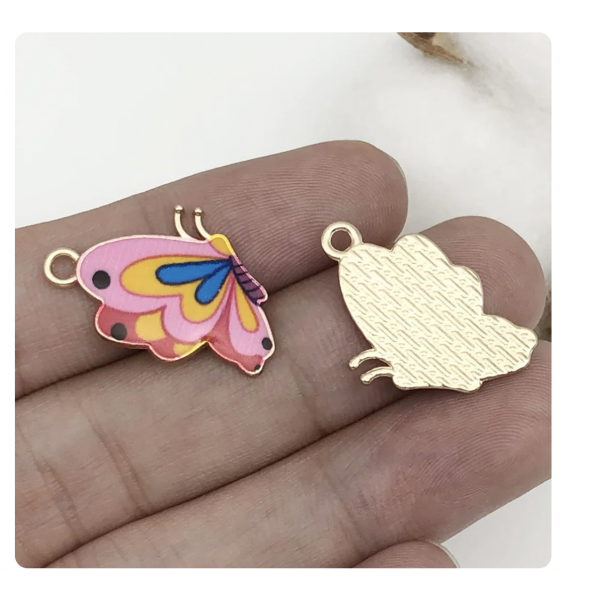 5pcs/pack 16x24mm enamel pink butterfly TB-865309098828--15823