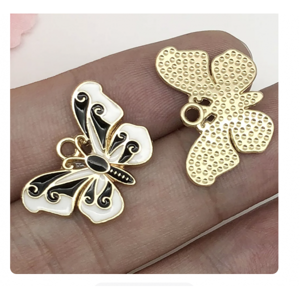 5pcs/pack 15x22mm enamel butterfly black and white TB-865309098828--19088