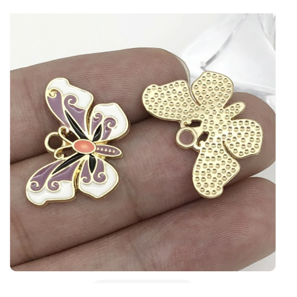 5pcs/pack 15x22mm enamel butterfly purple white TB-865309098828--19089