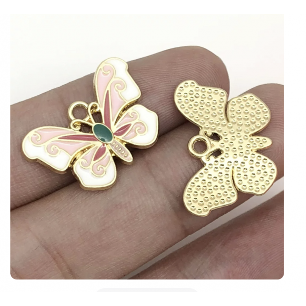 5pcs/pack 15x22mm enamel butterfly pink white TB-865309098828--19090