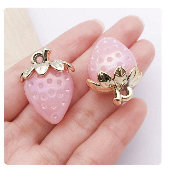 2pcs/pack  31x23mm resin strawberry jelly pink  TB--1053595410825-23376