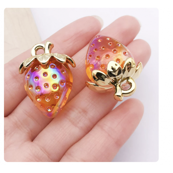 2pcs/pack  31x23mm resin strawberry clear orange TB--1053595410825-27339